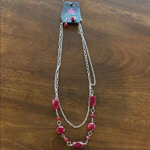 Paparazzi Ruby Red and Silver Necklace Set